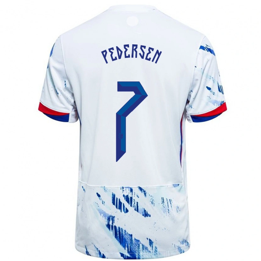 Danxen Bambino Maglia Norvegia Mats Pedersen #7 Bianco Blu Kit Gara Away 24-26 Maglietta