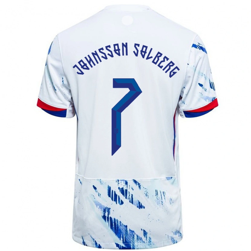 Danxen Bambino Maglia Norvegia Elias Johnsson Solberg #7 Bianco Blu Kit Gara Away 24-26 Maglietta