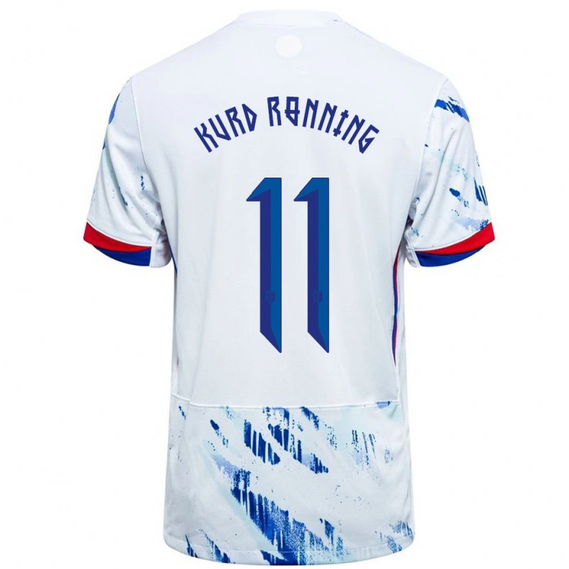Danxen Bambino Maglia Norvegia Adrian Kurd Rønning #11 Bianco Blu Kit Gara Away 24-26 Maglietta