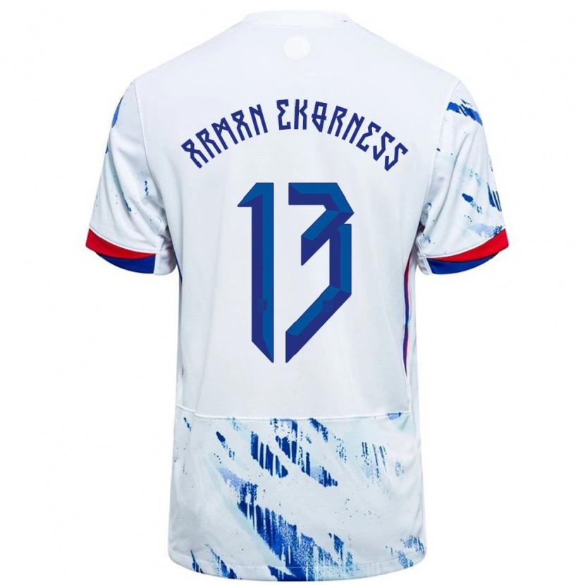 Danxen Bambino Maglia Norvegia Karsten Arman Ekorness #13 Bianco Blu Kit Gara Away 24-26 Maglietta