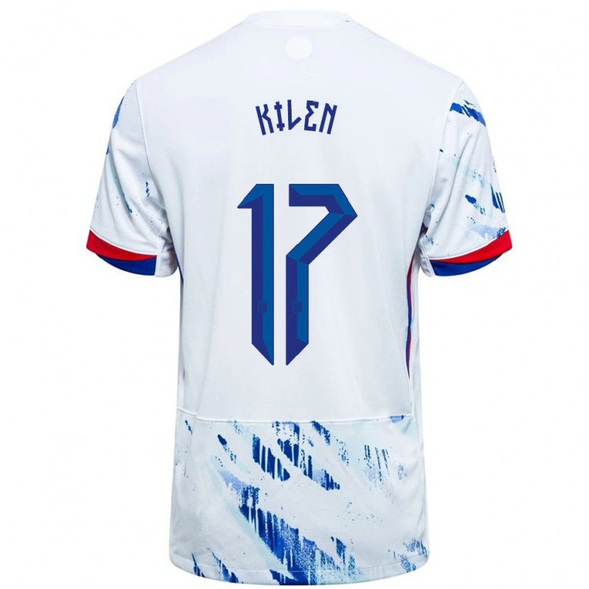 Danxen Bambino Maglia Norvegia Sander Kilen #17 Bianco Blu Kit Gara Away 24-26 Maglietta