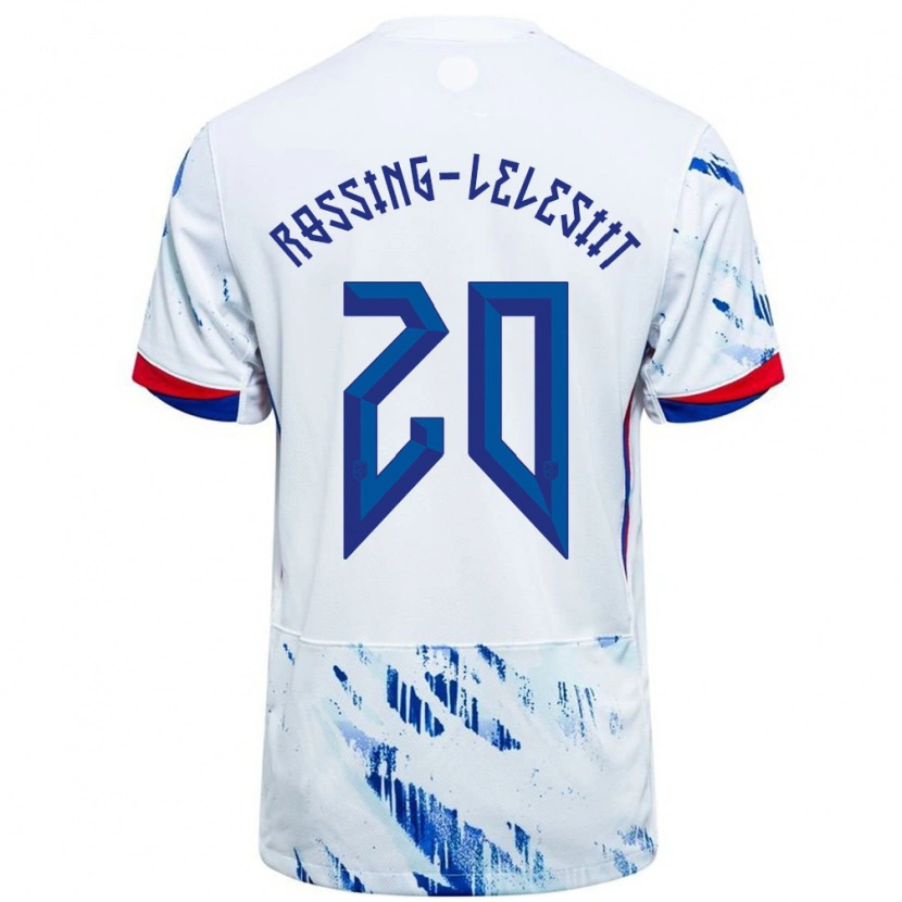 Danxen Bambino Maglia Norvegia Alexander Røssing-Lelesiit #20 Bianco Blu Kit Gara Away 24-26 Maglietta