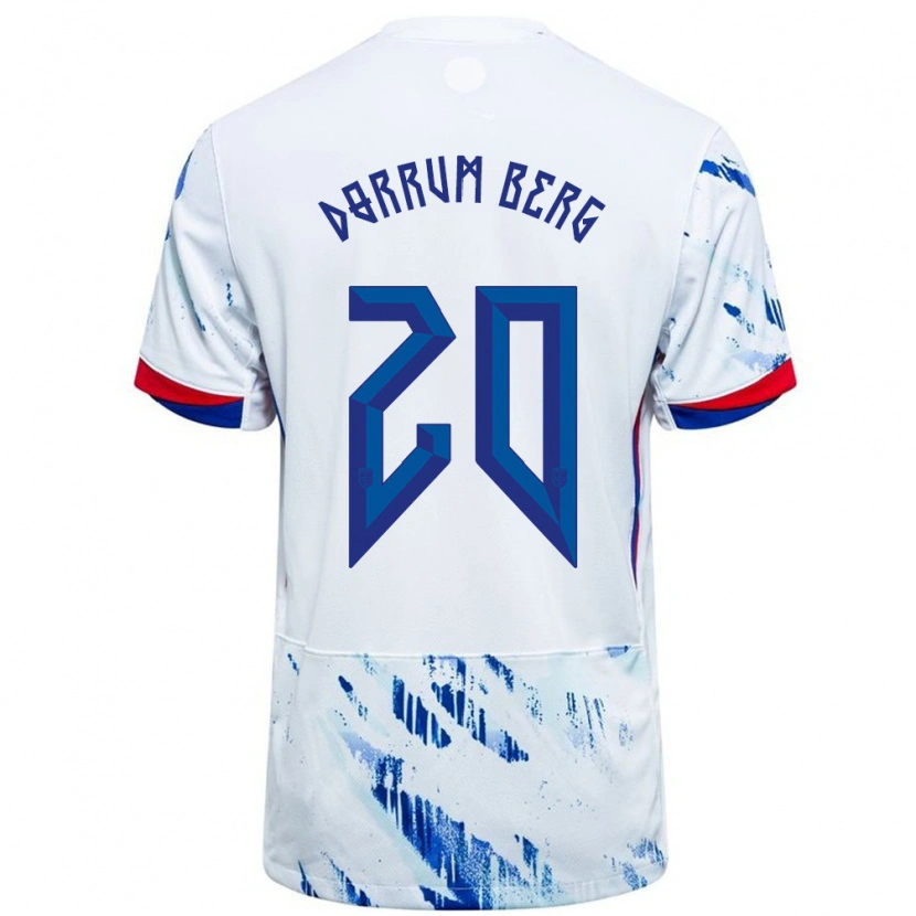 Danxen Bambino Maglia Norvegia Fredrik Dørrum Berg #20 Bianco Blu Kit Gara Away 24-26 Maglietta