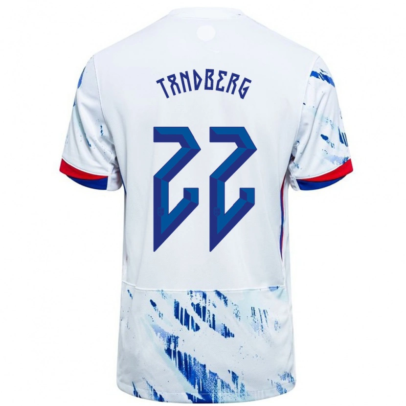 Danxen Bambino Maglia Norvegia Cathinka Tandberg #22 Bianco Blu Kit Gara Away 24-26 Maglietta