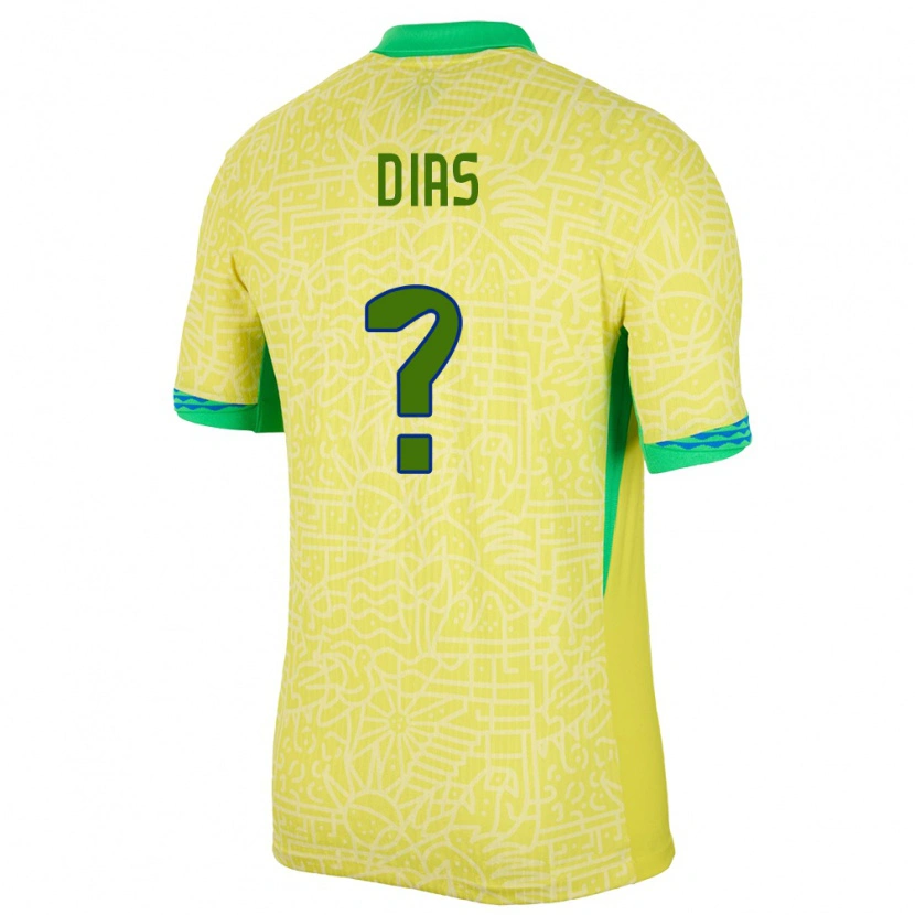Danxen Uomo Maglia Brasile Arthur Dias #0 Giallo Kit Gara Home 24-26 Maglietta