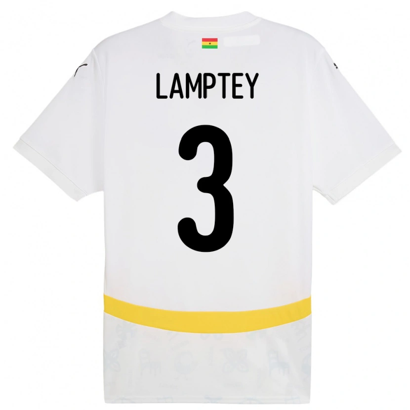 Danxen Uomo Maglia Ghana Tariq Lamptey #3 Bianco Kit Gara Home 24-26 Maglietta