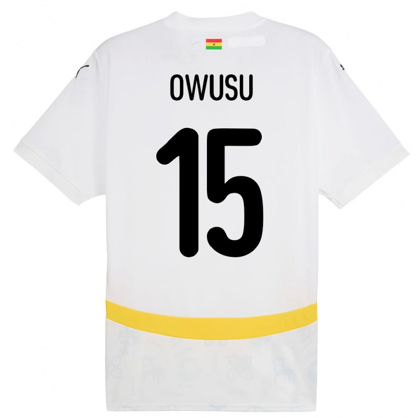 Danxen Uomo Maglia Ghana Elisha Owusu #15 Bianco Kit Gara Home 24-26 Maglietta