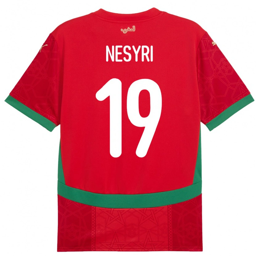 Danxen Uomo Maglia Marocco Youssef En-Nesyri #19 Rosso Kit Gara Home 24-26 Maglietta