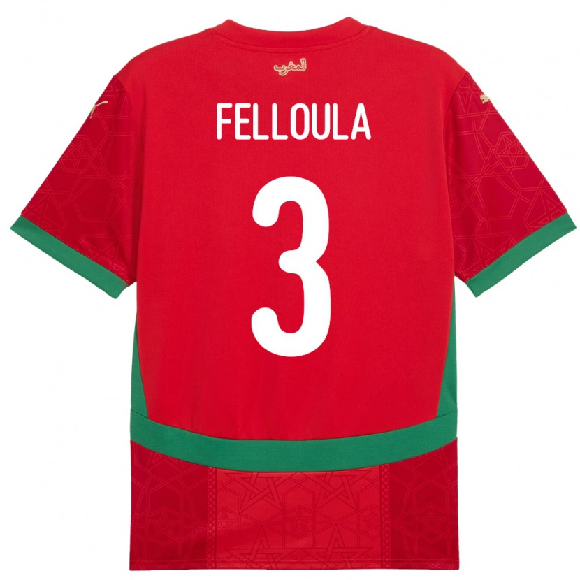 Danxen Uomo Maglia Marocco Youness Felloula #3 Rosso Kit Gara Home 24-26 Maglietta