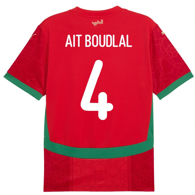 Danxen Uomo Maglia Marocco Abdelhamid Ait Boudlal #4 Rosso Kit Gara Home 24-26 Maglietta
