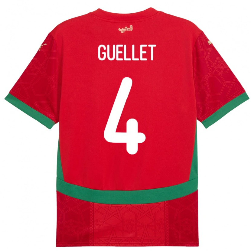 Danxen Uomo Maglia Marocco Shadi Guellet #4 Rosso Kit Gara Home 24-26 Maglietta