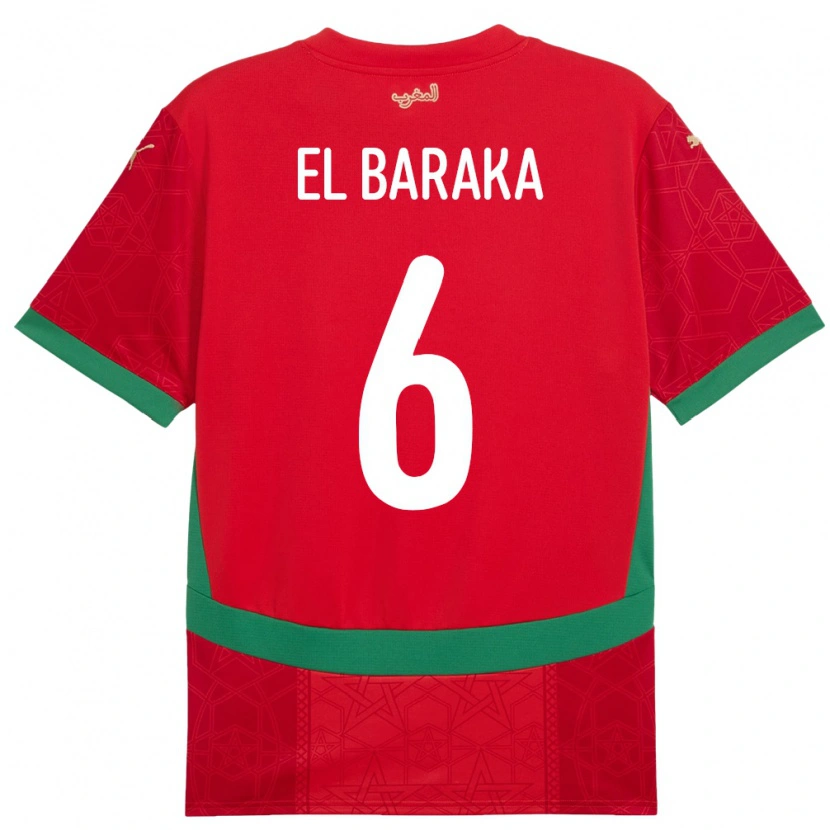Danxen Uomo Maglia Marocco Jibril El Baraka #6 Rosso Kit Gara Home 24-26 Maglietta