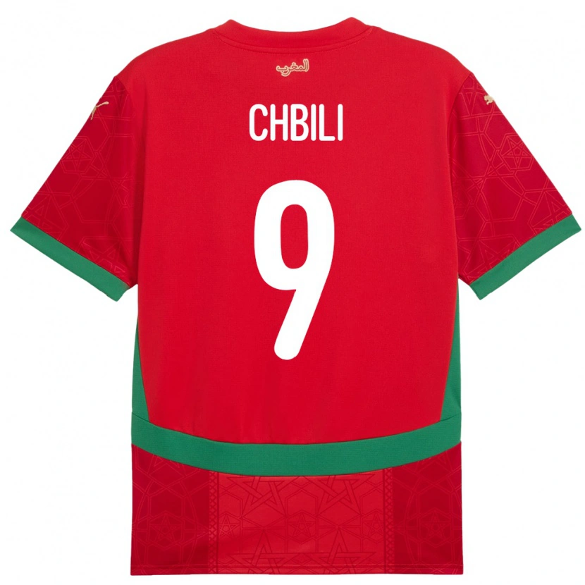Danxen Uomo Maglia Marocco Ismail Chbili #9 Rosso Kit Gara Home 24-26 Maglietta