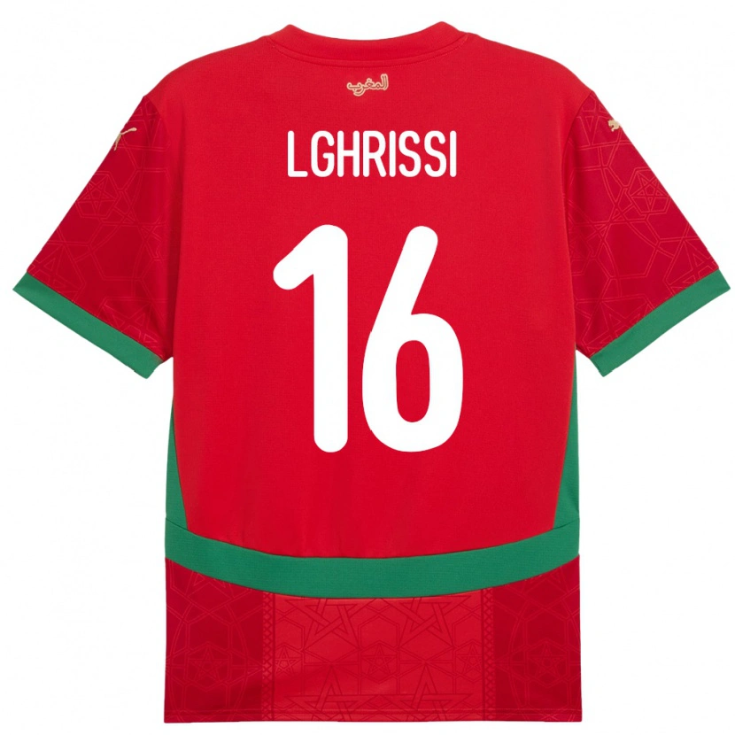 Danxen Uomo Maglia Marocco Walid Lghrissi #16 Rosso Kit Gara Home 24-26 Maglietta