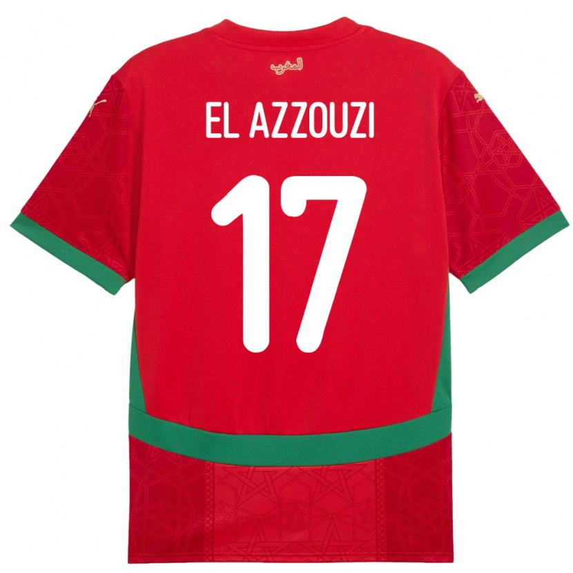 Danxen Uomo Maglia Marocco Oussama El Azzouzi #17 Rosso Kit Gara Home 24-26 Maglietta