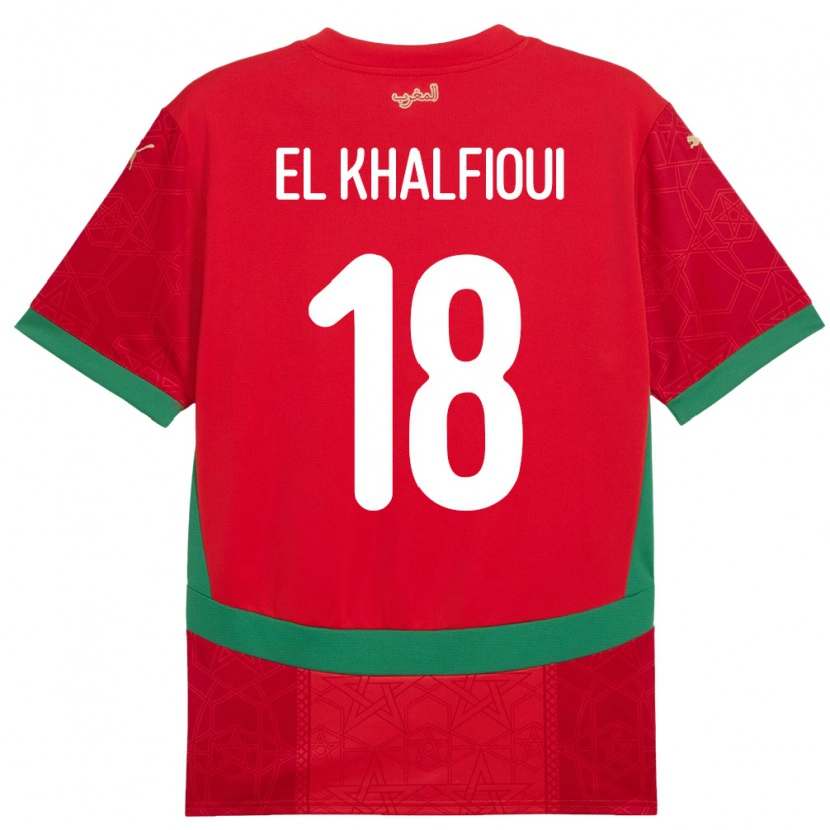 Danxen Uomo Maglia Marocco Zakari El Khalfioui #18 Rosso Kit Gara Home 24-26 Maglietta