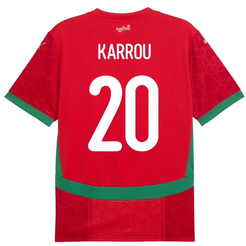 Danxen Uomo Maglia Marocco Mohamed Karrou #20 Rosso Kit Gara Home 24-26 Maglietta
