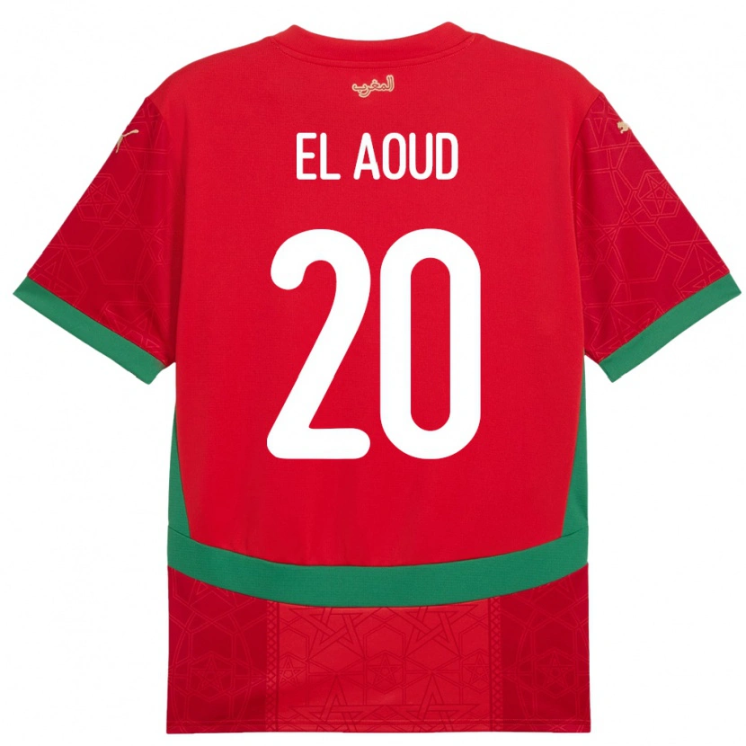 Danxen Uomo Maglia Marocco Ismail El Aoud #20 Rosso Kit Gara Home 24-26 Maglietta