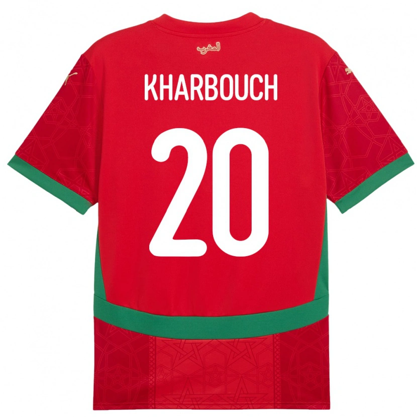 Danxen Uomo Maglia Marocco Yahya Kharbouch #20 Rosso Kit Gara Home 24-26 Maglietta