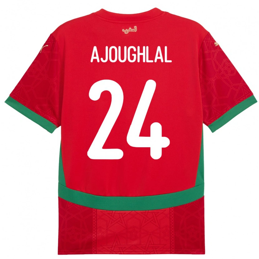 Danxen Uomo Maglia Marocco Zakaria Ajoughlal #24 Rosso Kit Gara Home 24-26 Maglietta