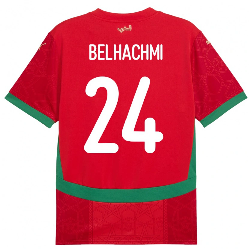 Danxen Uomo Maglia Marocco Yahya Belhachmi #24 Rosso Kit Gara Home 24-26 Maglietta