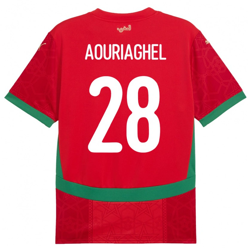 Danxen Uomo Maglia Marocco Yassin Aouriaghel #28 Rosso Kit Gara Home 24-26 Maglietta