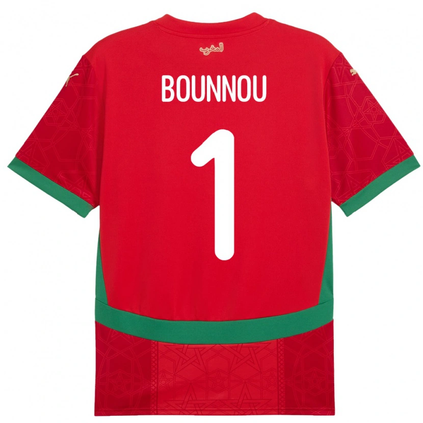 Danxen Uomo Maglia Marocco Yassine Bounnou #1 Rosso Kit Gara Home 24-26 Maglietta
