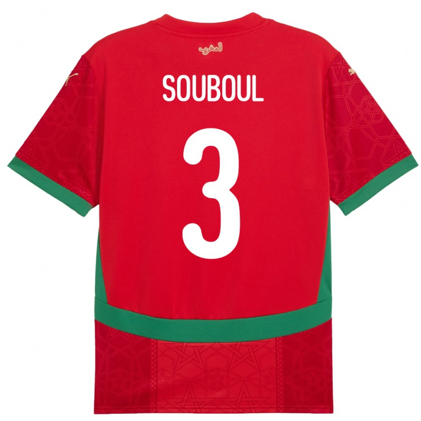 Danxen Uomo Maglia Marocco Mohamed Souboul #3 Rosso Kit Gara Home 24-26 Maglietta