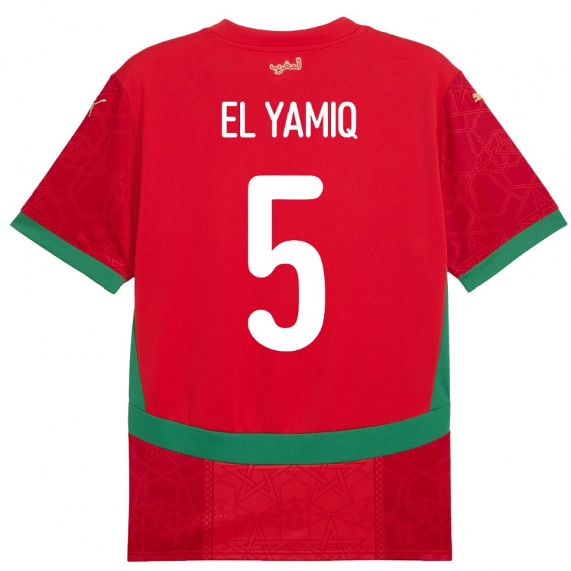Danxen Uomo Maglia Marocco Jawad El Yamiq #5 Rosso Kit Gara Home 24-26 Maglietta