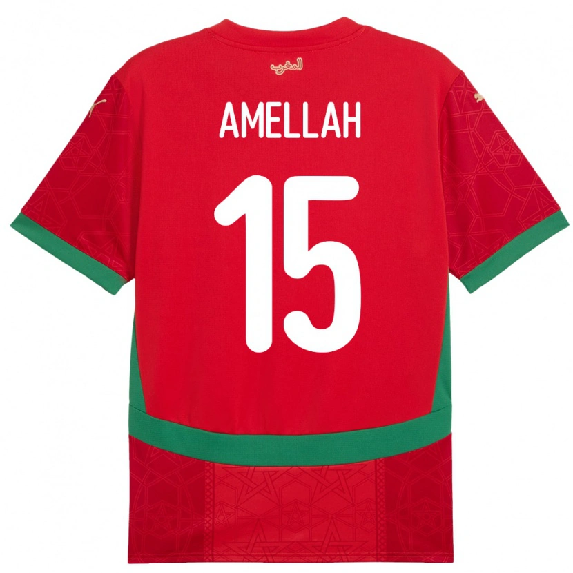 Danxen Uomo Maglia Marocco Selim Amellah #15 Rosso Kit Gara Home 24-26 Maglietta