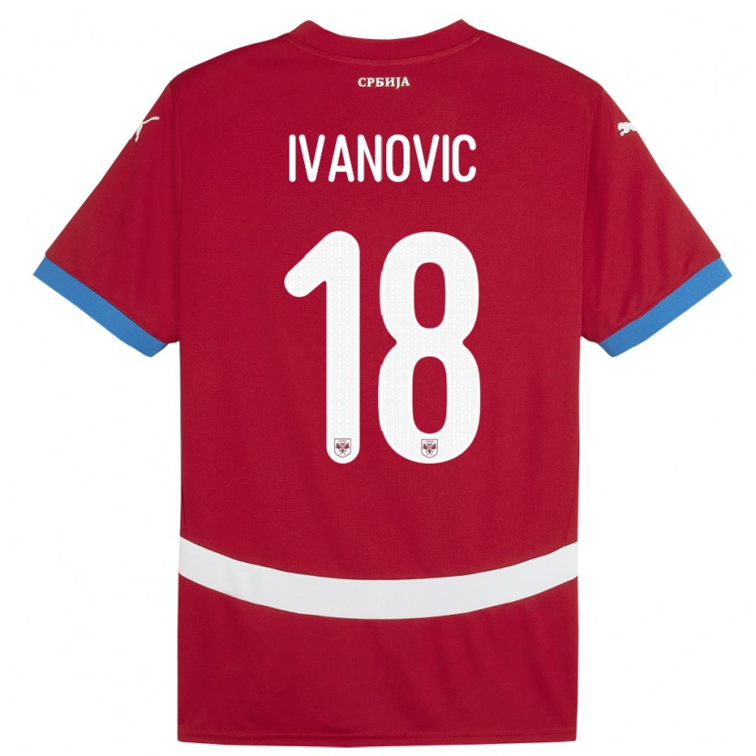 Danxen Uomo Maglia Serbia Mihailo Ivanovic #18 Rosso Kit Gara Home 24-26 Maglietta