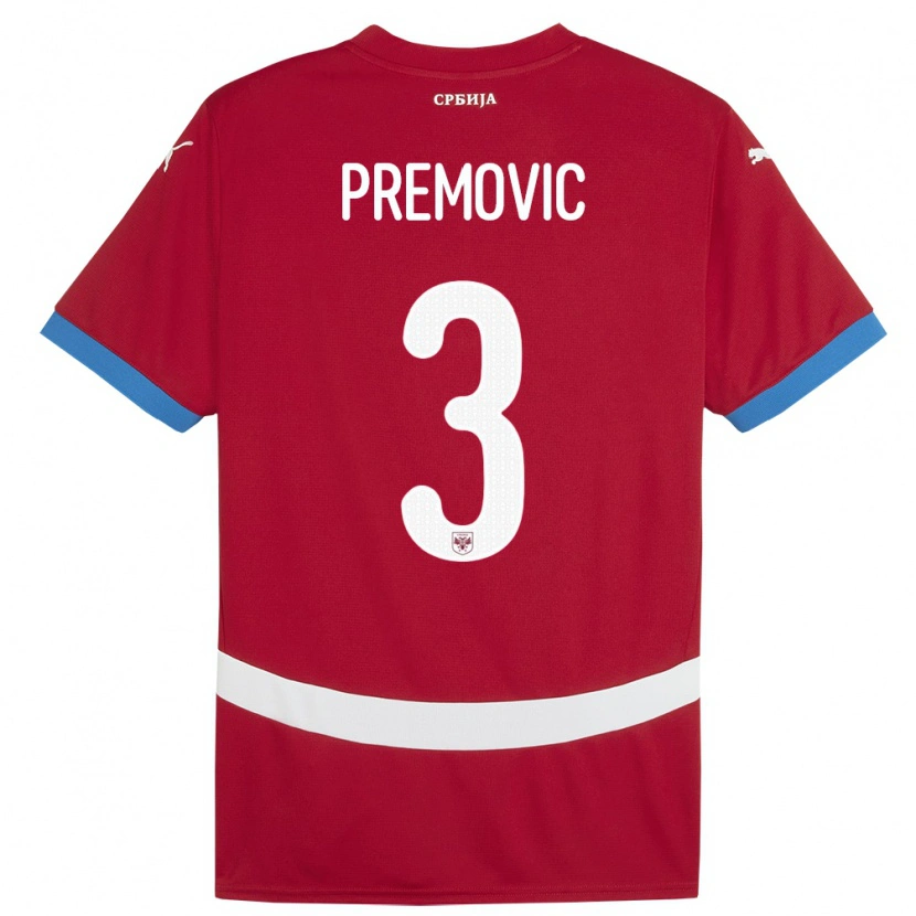 Danxen Uomo Maglia Serbia Relja Premovic #3 Rosso Kit Gara Home 24-26 Maglietta