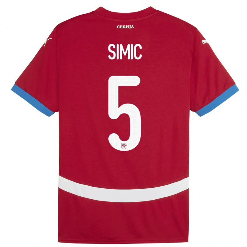 Danxen Uomo Maglia Serbia Nikola Simic #5 Rosso Kit Gara Home 24-26 Maglietta
