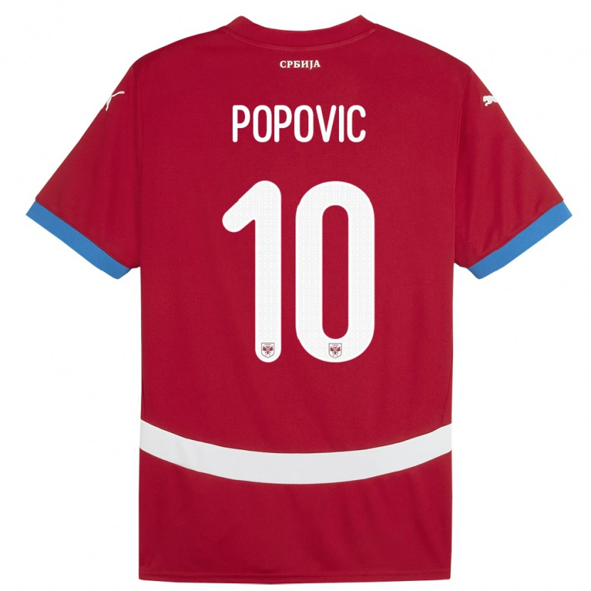 Danxen Uomo Maglia Serbia Matija Popovic #10 Rosso Kit Gara Home 24-26 Maglietta