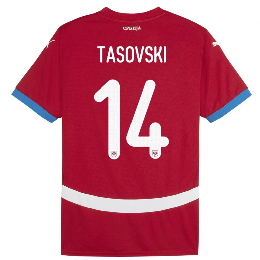 Danxen Uomo Maglia Serbia Vasil Tasovski #14 Rosso Kit Gara Home 24-26 Maglietta