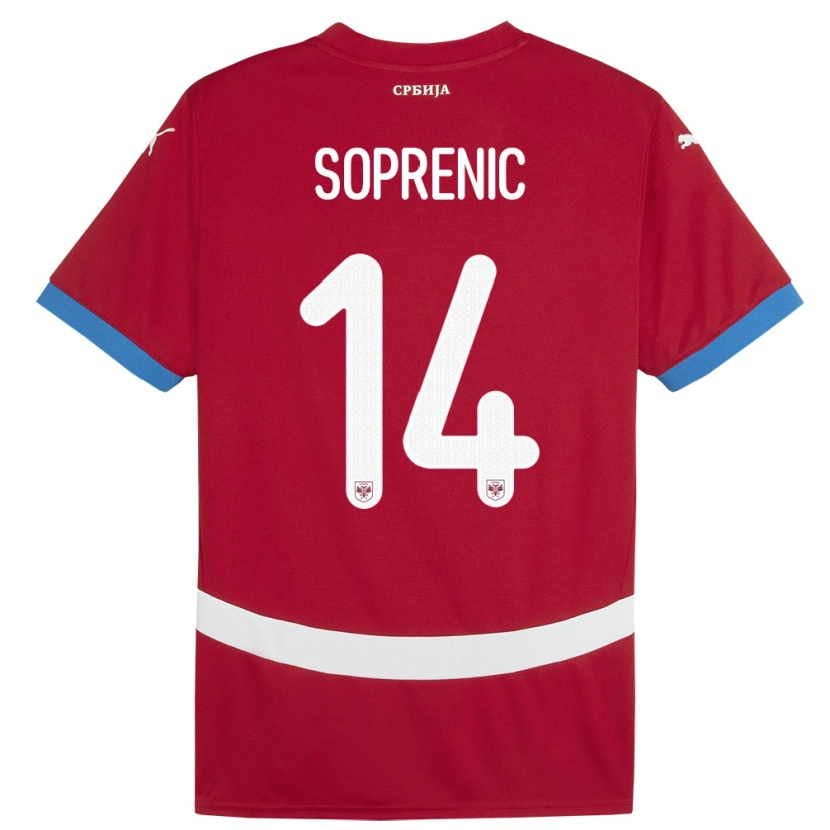 Danxen Uomo Maglia Serbia Milos Soprenic #14 Rosso Kit Gara Home 24-26 Maglietta
