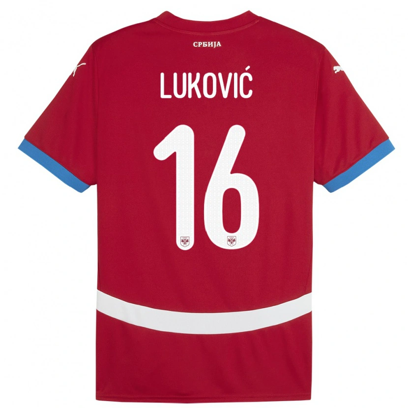 Danxen Uomo Maglia Serbia Milos Lukovic #16 Rosso Kit Gara Home 24-26 Maglietta