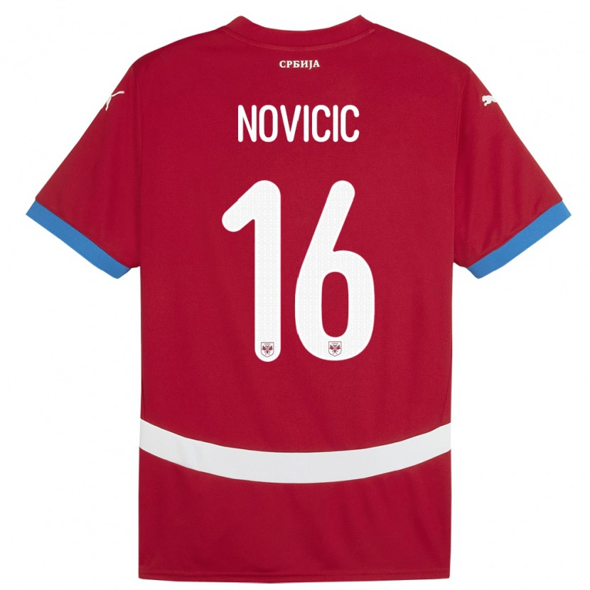 Danxen Uomo Maglia Serbia Vasilije Novicic #16 Rosso Kit Gara Home 24-26 Maglietta