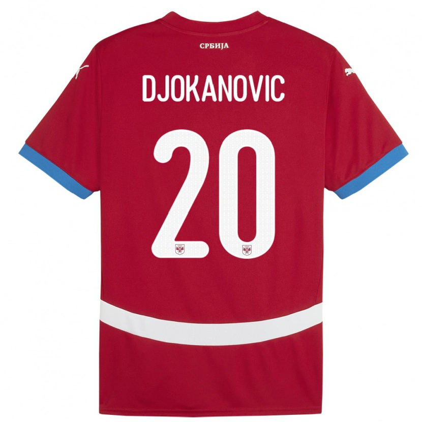 Danxen Uomo Maglia Serbia Damjan Djokanovic #20 Rosso Kit Gara Home 24-26 Maglietta