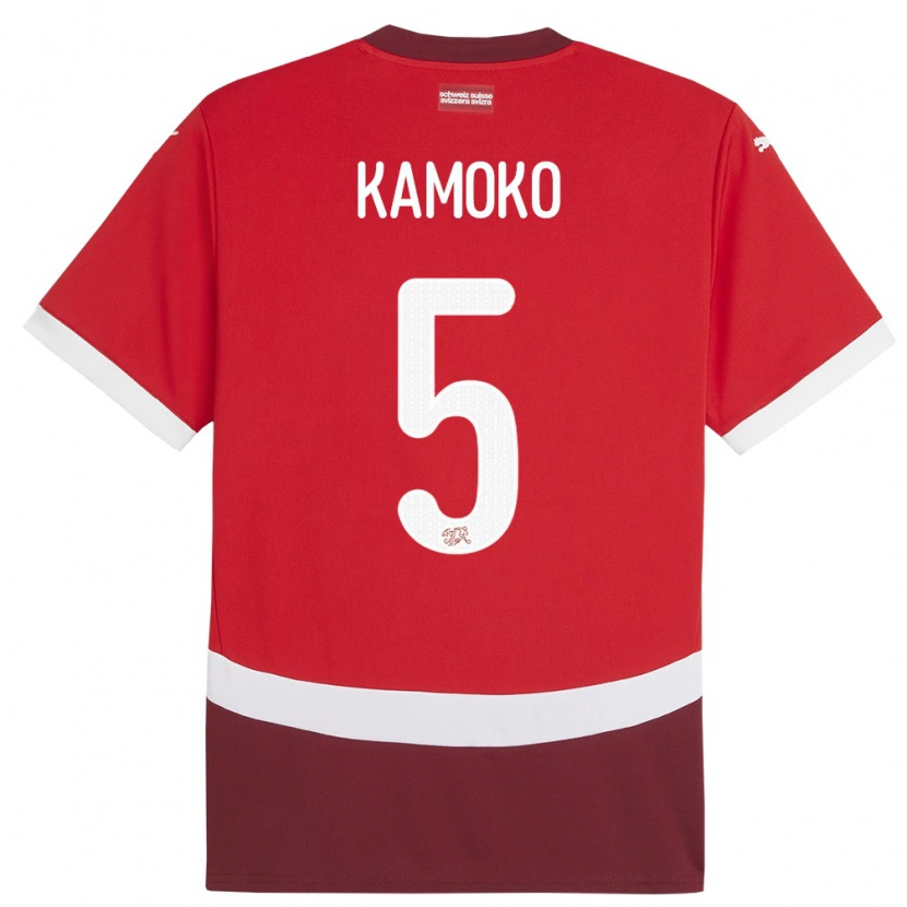 Danxen Uomo Maglia Svizzera Elohim Kamoko #5 Rosso Kit Gara Home 24-26 Maglietta