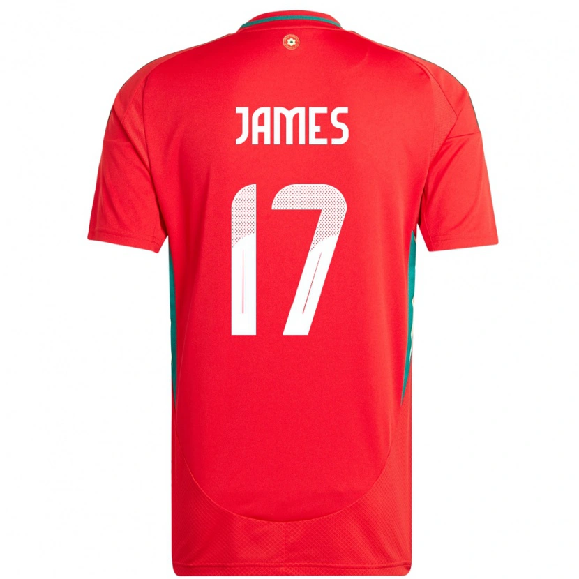 Danxen Uomo Maglia Galles Jordan James #17 Rosso Kit Gara Home 24-26 Maglietta