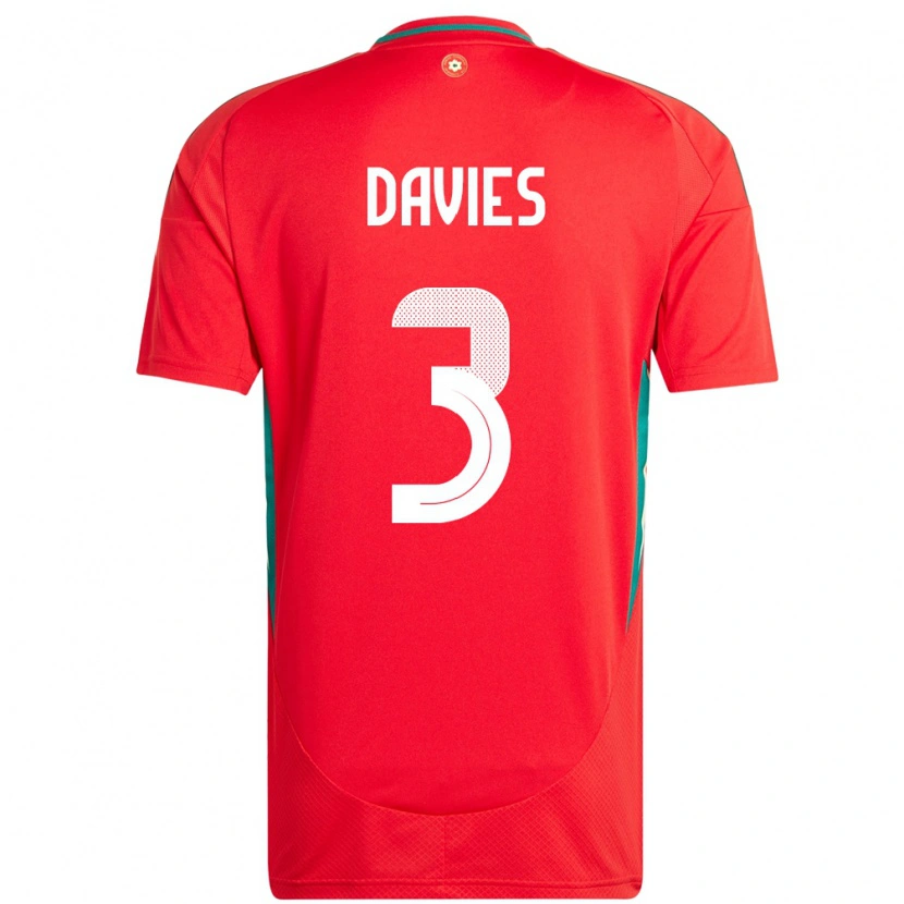 Danxen Uomo Maglia Galles Mael Davies #3 Rosso Kit Gara Home 24-26 Maglietta
