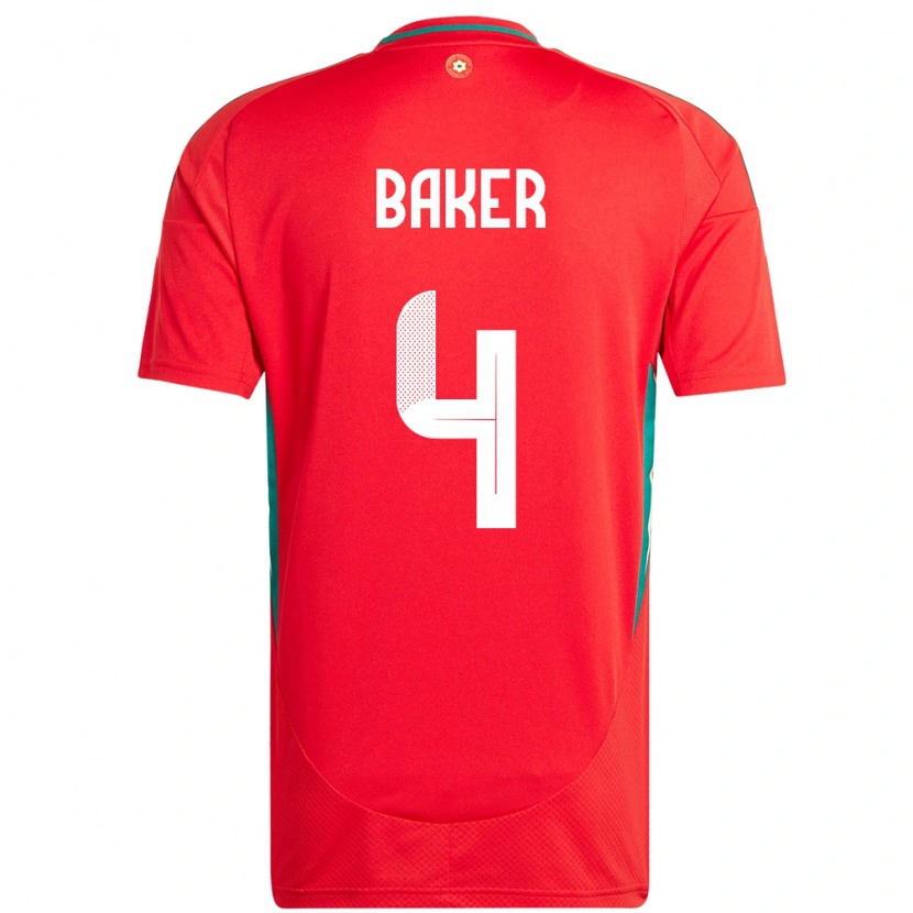 Danxen Uomo Maglia Galles Matthew Baker #4 Rosso Kit Gara Home 24-26 Maglietta