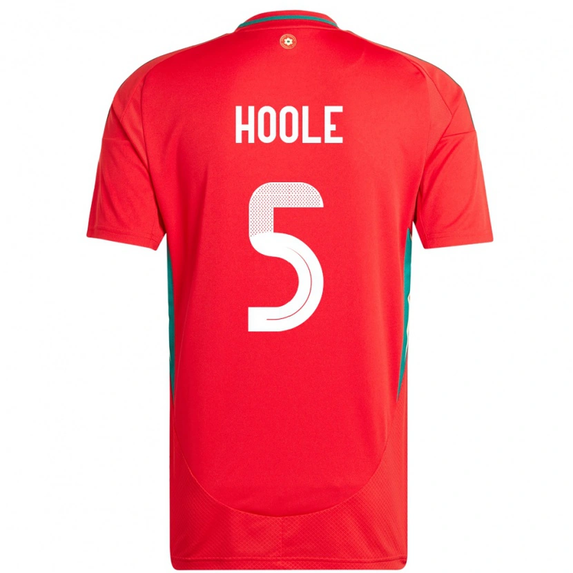 Danxen Uomo Maglia Galles Luca Hoole #5 Rosso Kit Gara Home 24-26 Maglietta