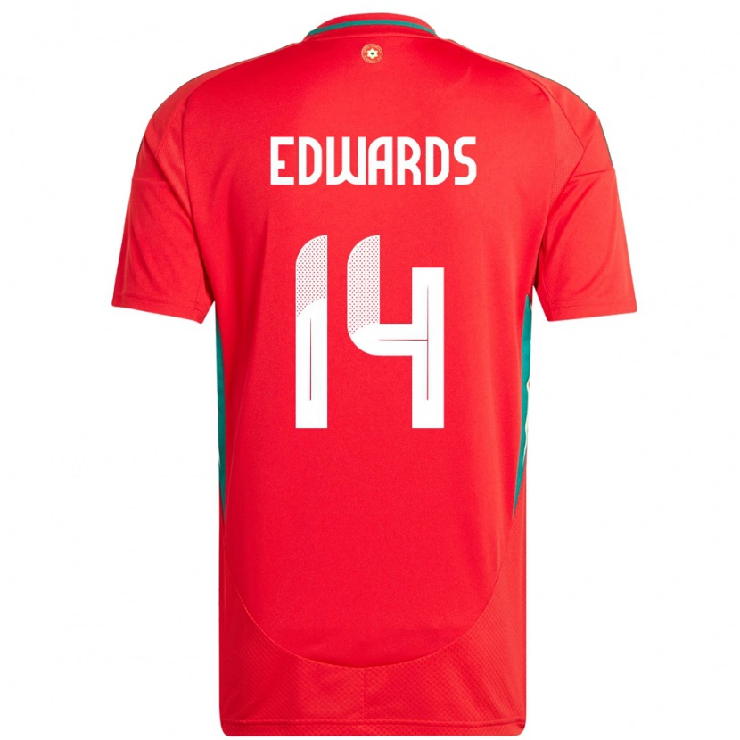 Danxen Uomo Maglia Galles Noah Edwards #14 Rosso Kit Gara Home 24-26 Maglietta