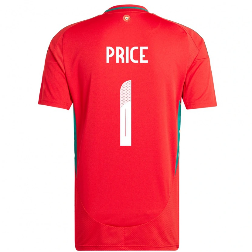 Danxen Uomo Maglia Galles Jo Price #1 Rosso Kit Gara Home 24-26 Maglietta