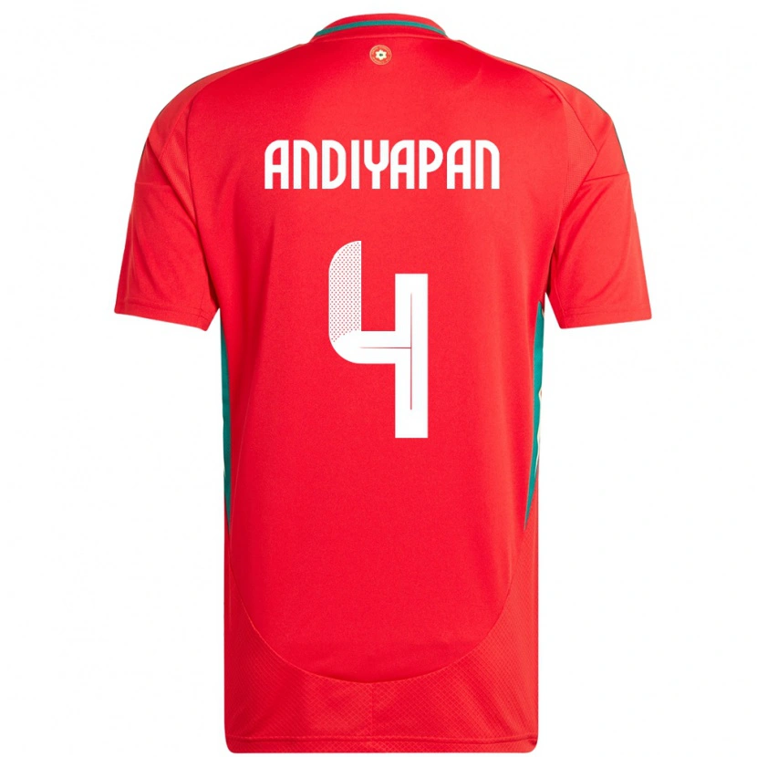 Danxen Uomo Maglia Galles William Andiyapan #4 Rosso Kit Gara Home 24-26 Maglietta