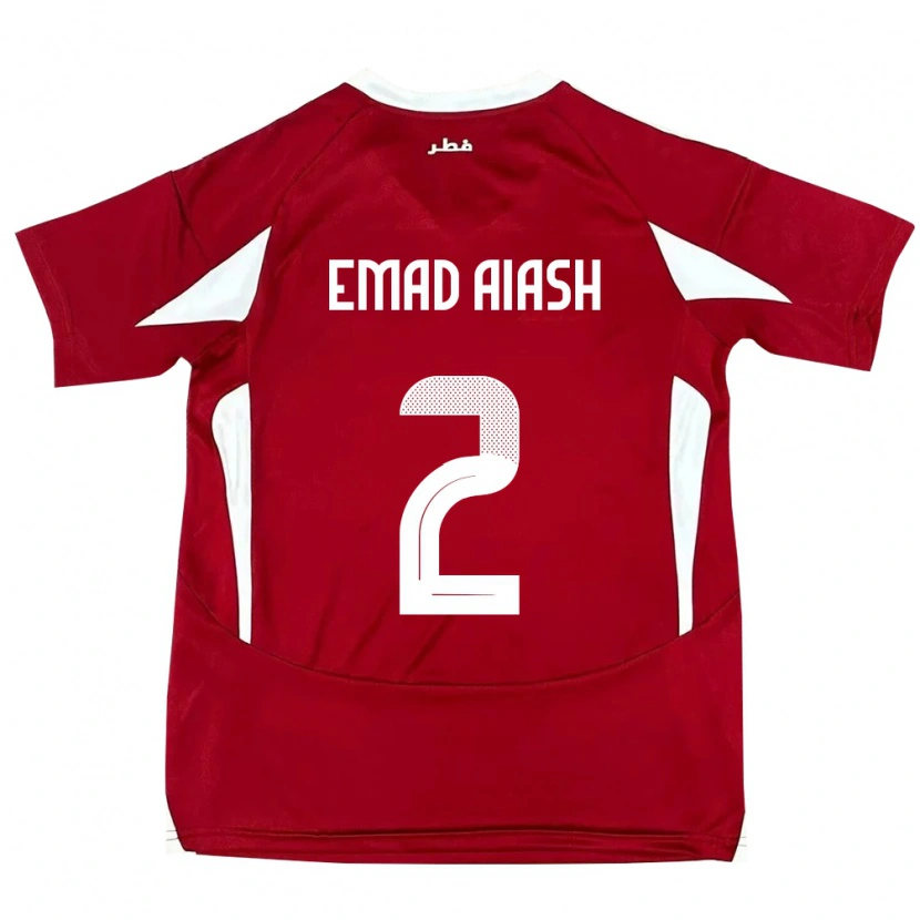 Danxen Uomo Maglia Qatar Mohamed Emad Aiash #2 Rosso Kit Gara Home 24-26 Maglietta