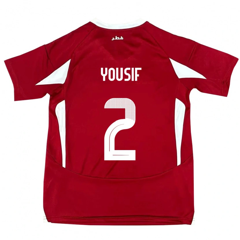 Danxen Uomo Maglia Qatar Abdalla Yousif #2 Rosso Kit Gara Home 24-26 Maglietta