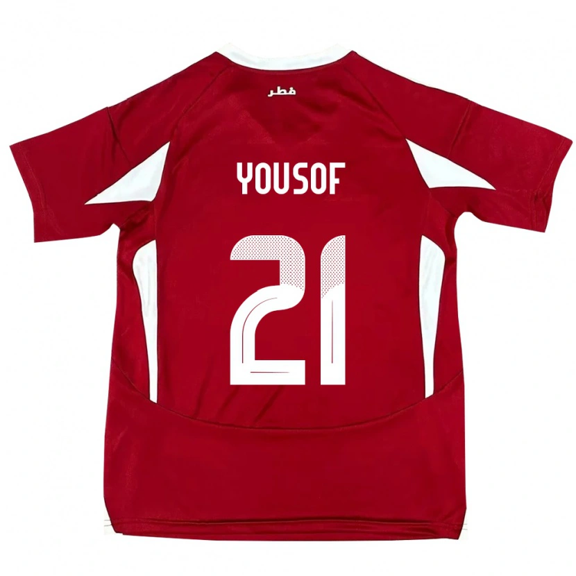 Danxen Uomo Maglia Qatar Yousof Hassan #21 Rosso Kit Gara Home 24-26 Maglietta